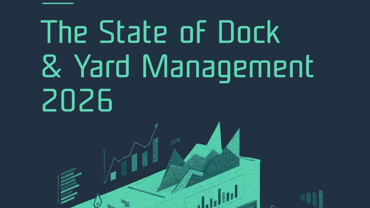 Carte de titre portant l'intitulé L'état des lieux de la gestion des docks et des parcs à conteneurs en 2026, au-dessus d'une illustration représentant un conteneur maritime accompagnée de graphiques illustrant les données logistiques de 2026. C3 Solutions